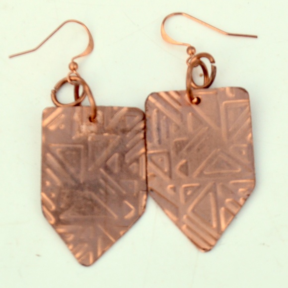 Geometric Bohemian Arrow Primitive Earrings Copper - Picture 2 of 4